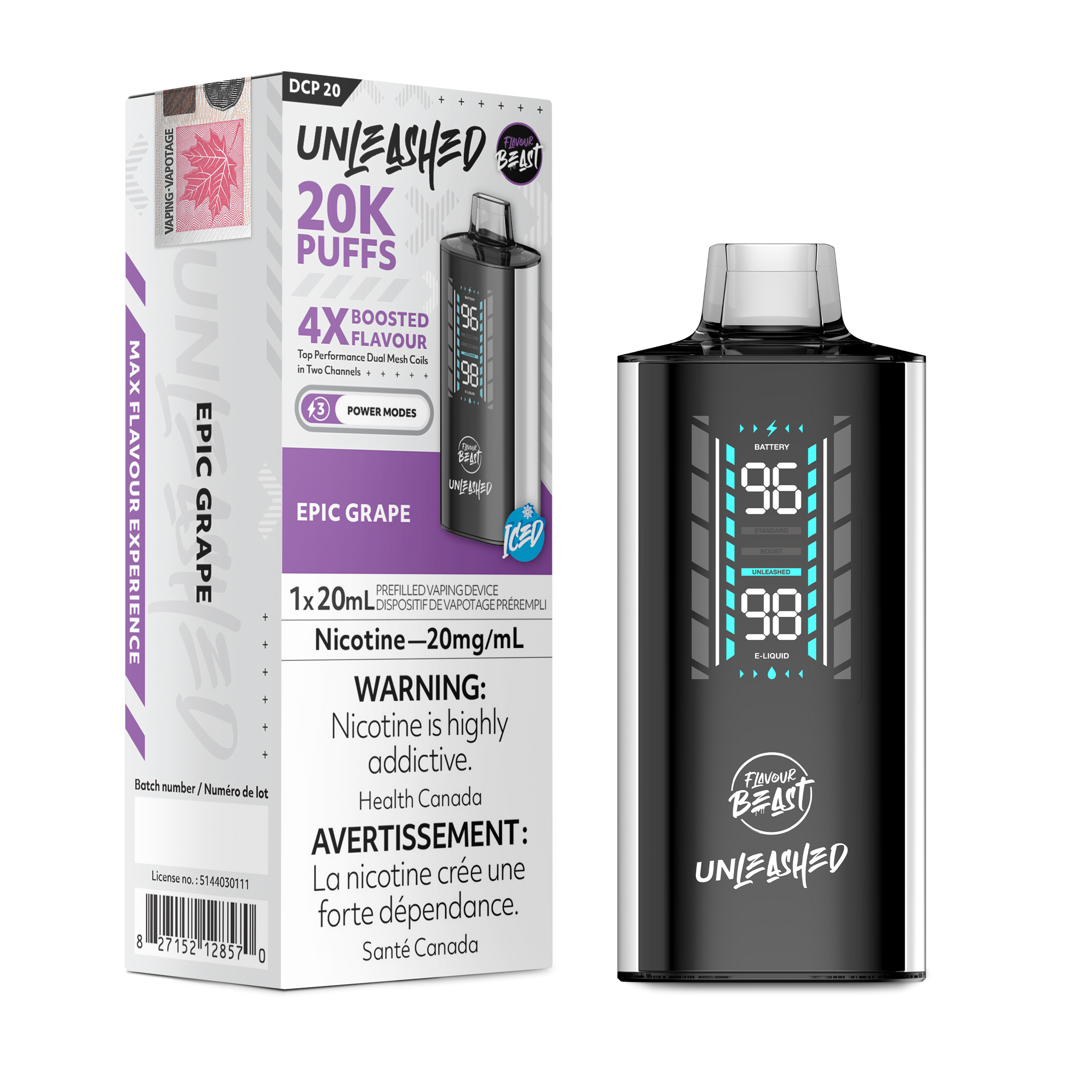 Epic Grape Flavour Beast Unleashed DCP20 Disposable Keswick Alliston Newmarket Woodbridge Vaughan Toronto GTA Ontario Canada