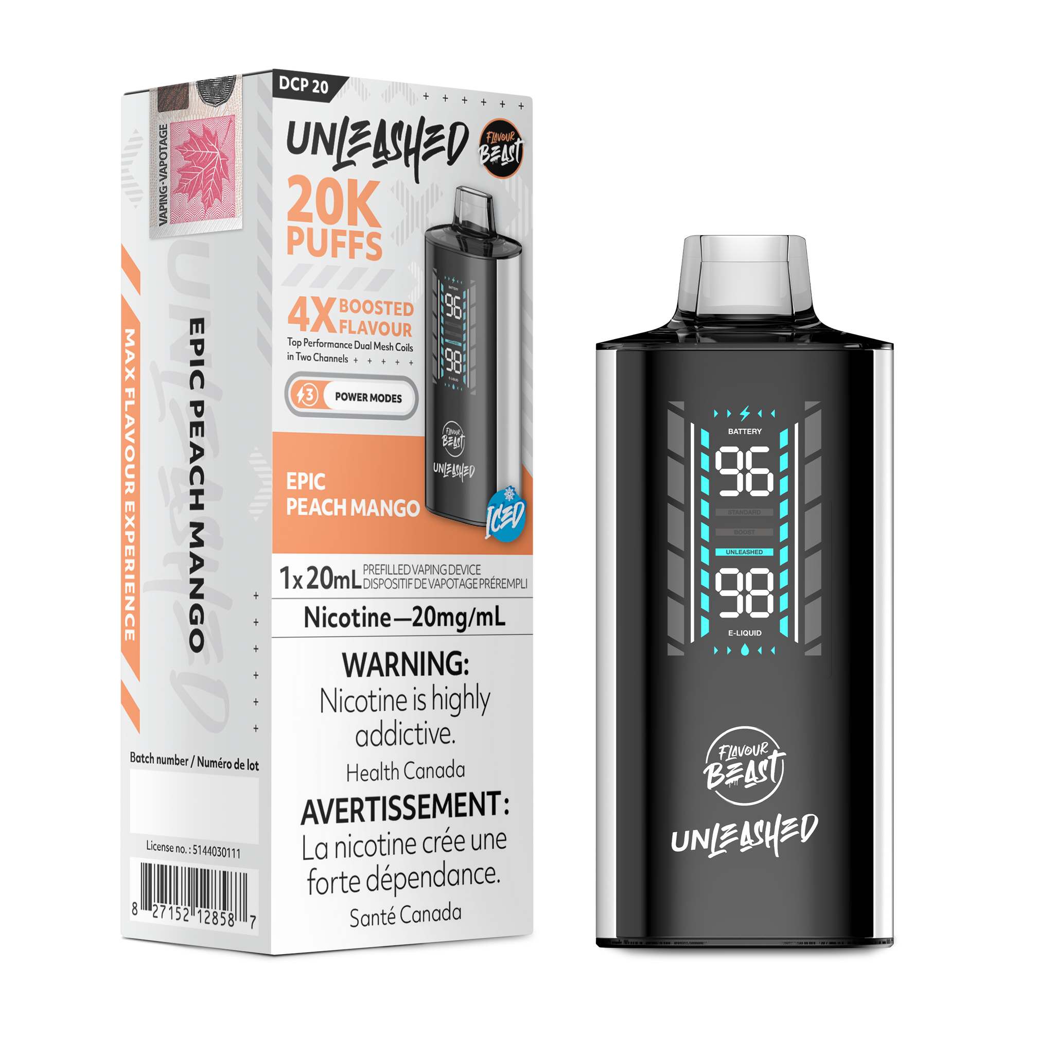 Epic Peach Mango Flavour Beast Unleashed DCP20 Disposable Keswick Alliston Newmarket Woodbridge Vaughan Toronto GTA Ontario Canada