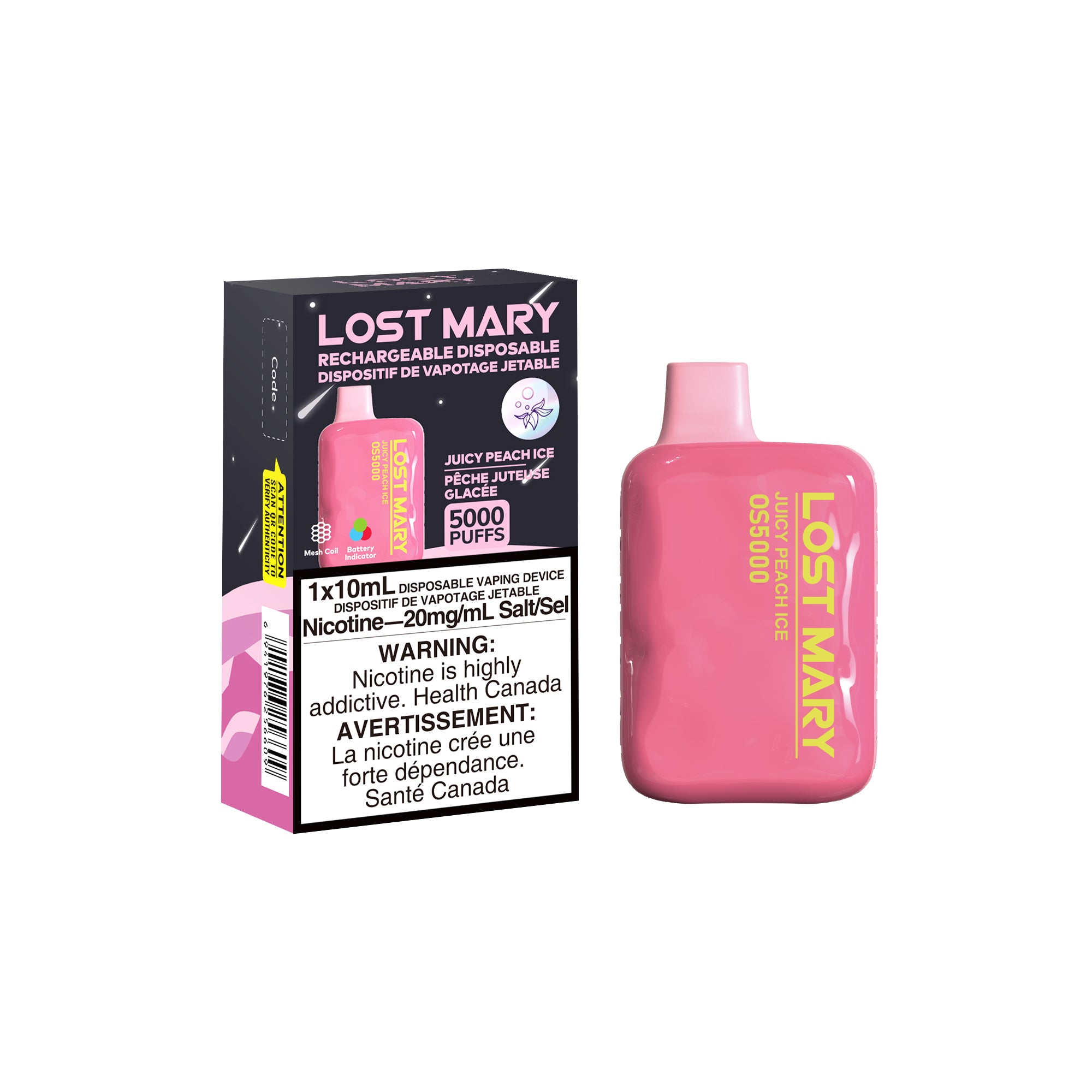 Juicy Peach Ice Lost Mary OS5000 Disposable Keswick Alliston Newmarket Woodbridge Vaughan GTA Toronto Ontario Canada
