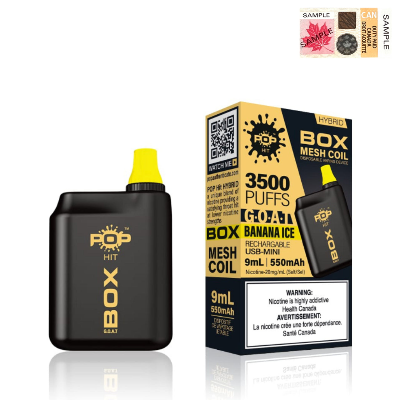 Banana Ice Pop Box GOAT SERIES 3500 Disposable Alliston Newmarket Woodbridge Vaughan Toronto GTA Ontario Canada