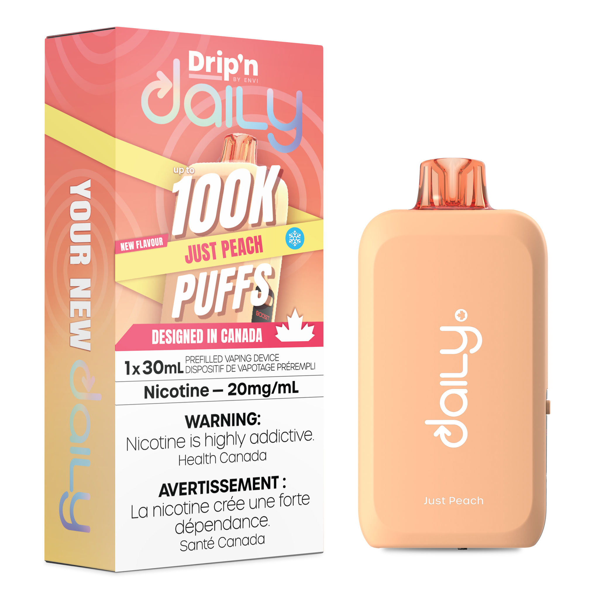 Just Peach Drip'n Daily 100K Disposable Keswick Alliston Newmarket Vaughan Woodbridge Toronto Ontario Canada