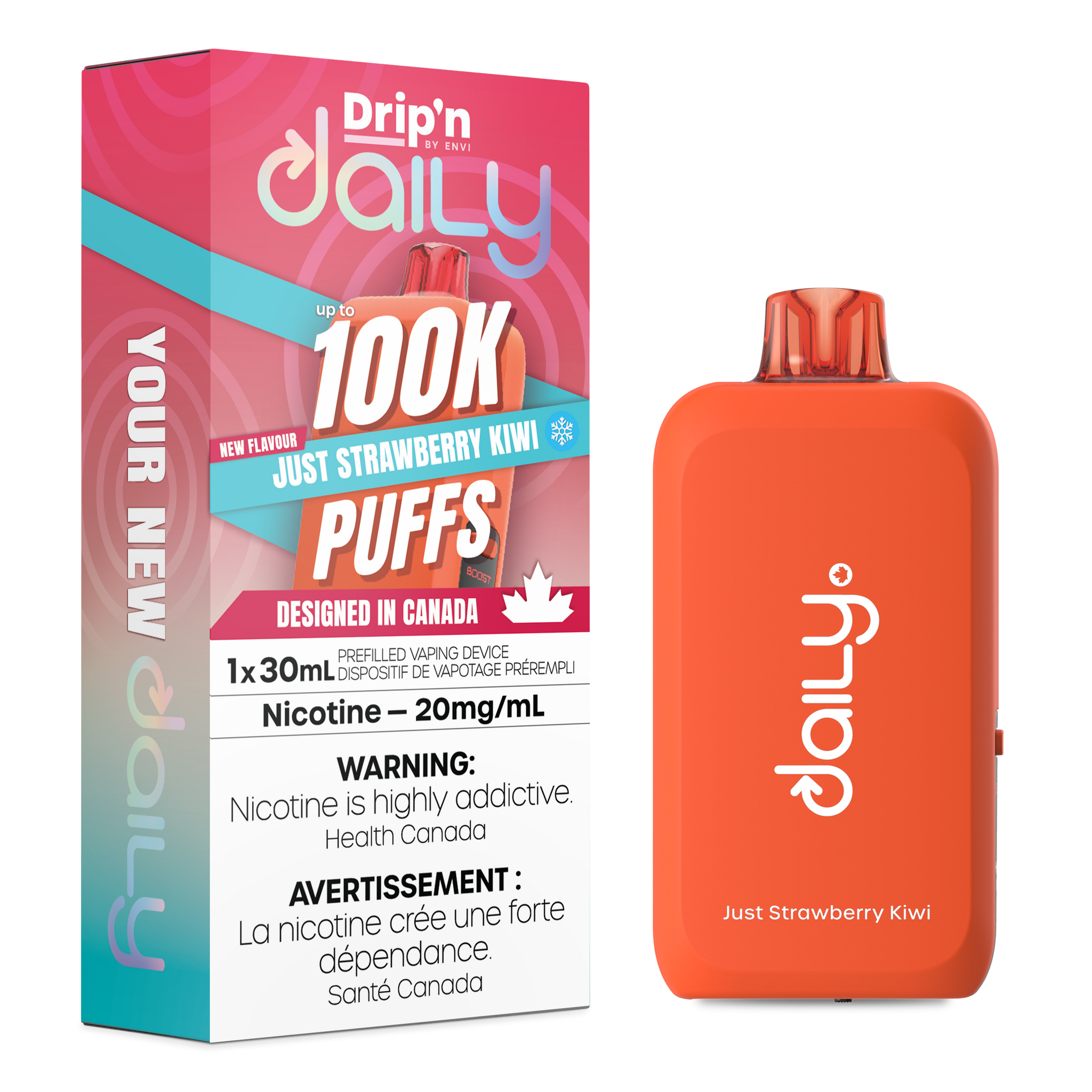 Just Strawberry Kiwi Drip'n Daily 100K Disposable Keswick Alliston Newmarket Vaughan Woodbridge Toronto Ontario Canada