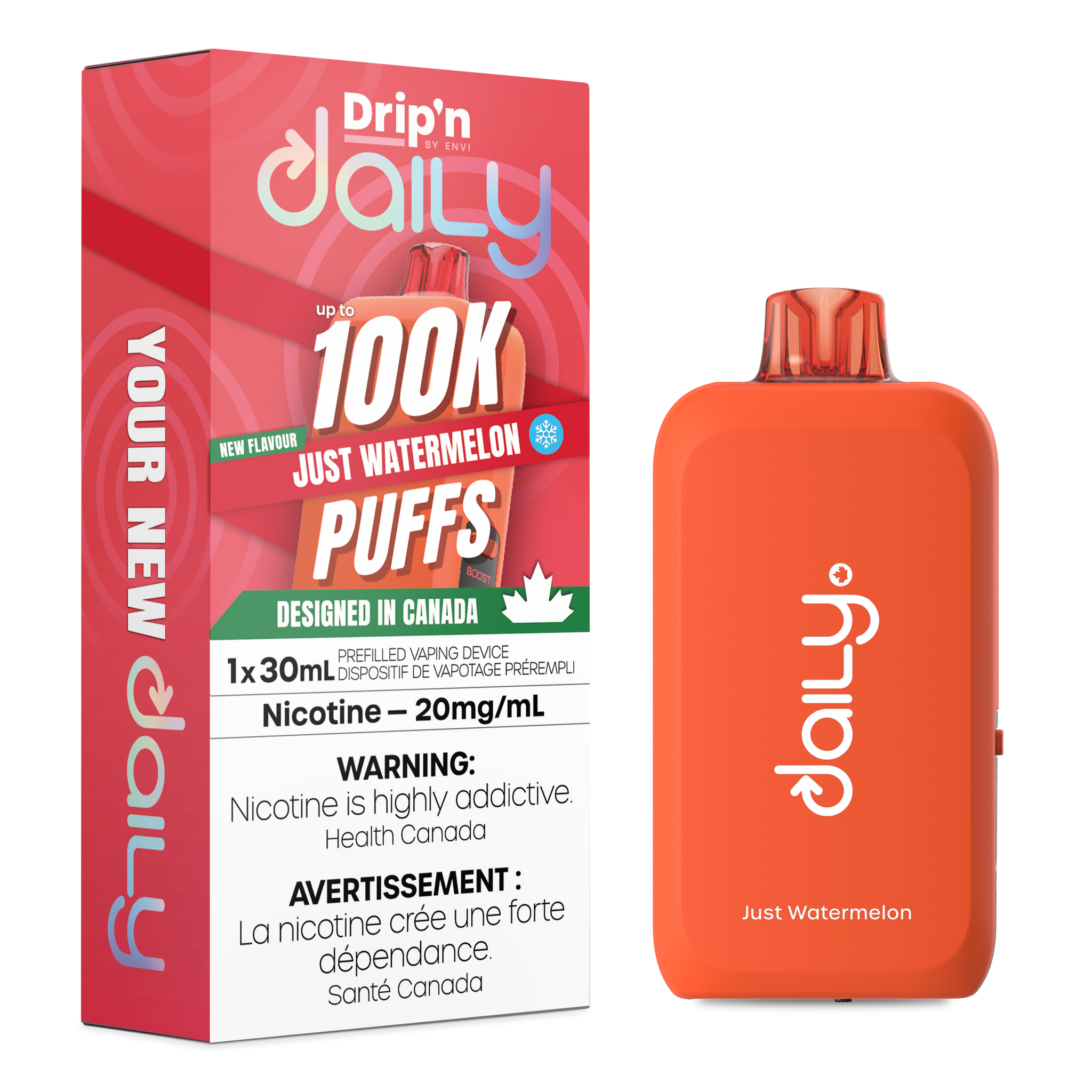 Just Watermelon Drip'n Daily 100K Disposable Keswick Alliston Newmarket Vaughan Woodbridge Toronto Ontario Canada