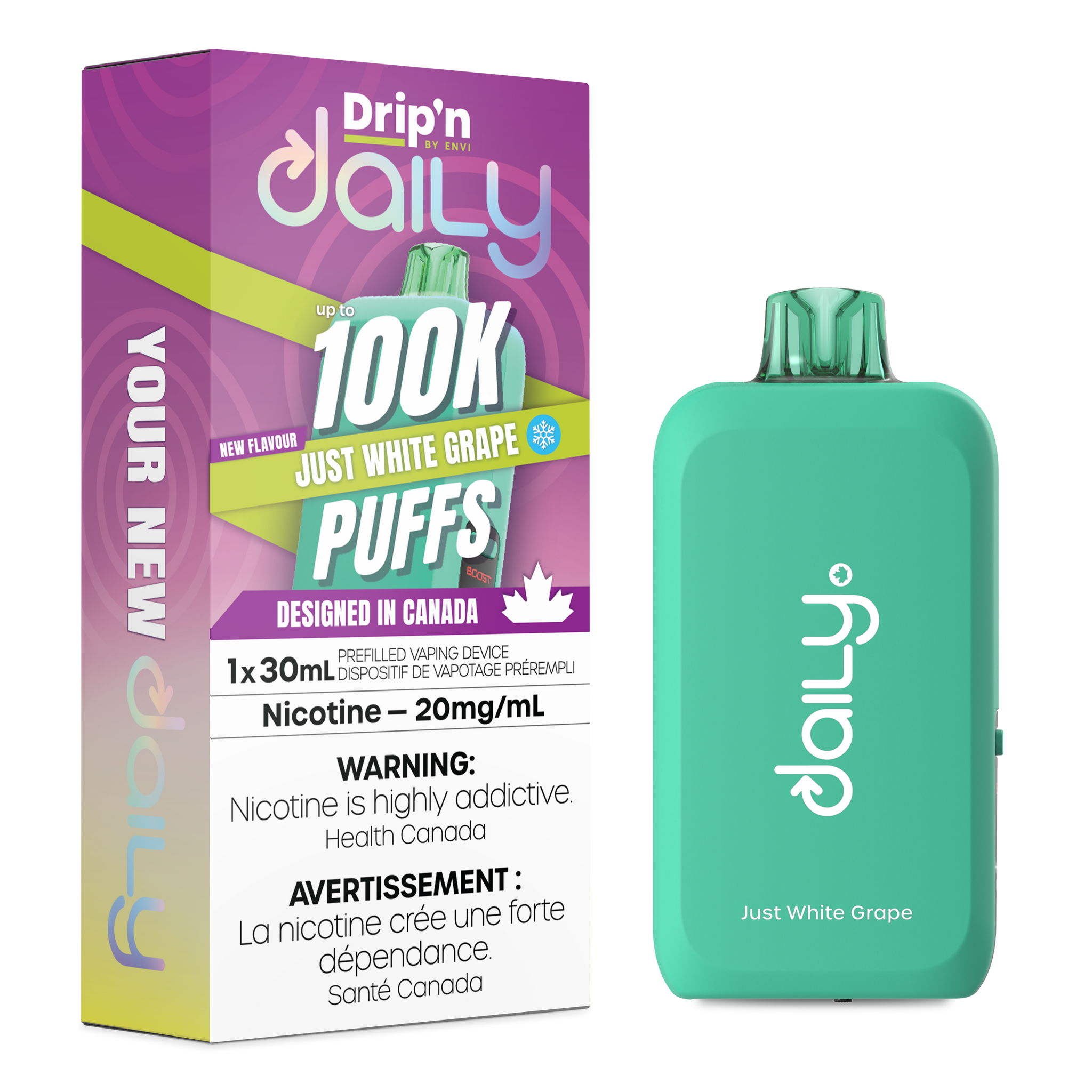 Just White Grape Drip'n Daily 100K Disposable Keswick Alliston Newmarket Vaughan Woodbridge Toronto Ontario Canada