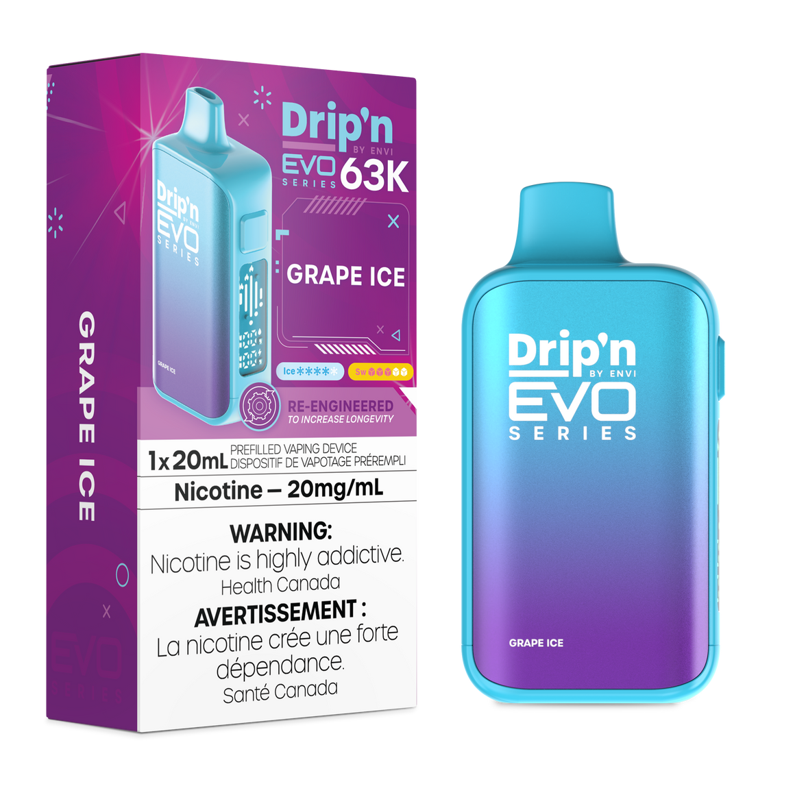 Grape Ice Drip'n EVO 63K Disposable Keswick Alliston Newmarket Vaughan Woodbridge Toronto Ontario Canada