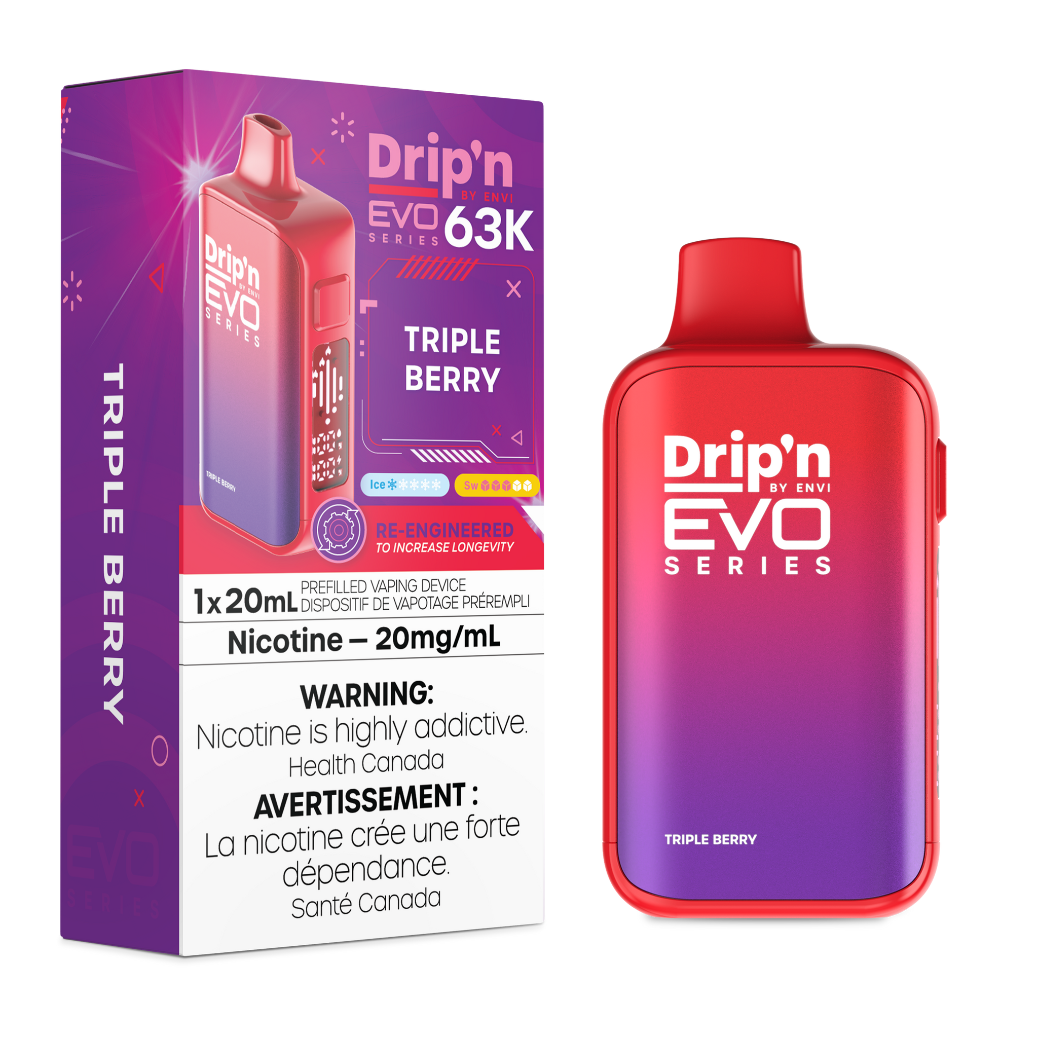 Triple Berry Drip'n EVO 63K Disposable Keswick Alliston Newmarket Vaughan Woodbridge Toronto Ontario Canada