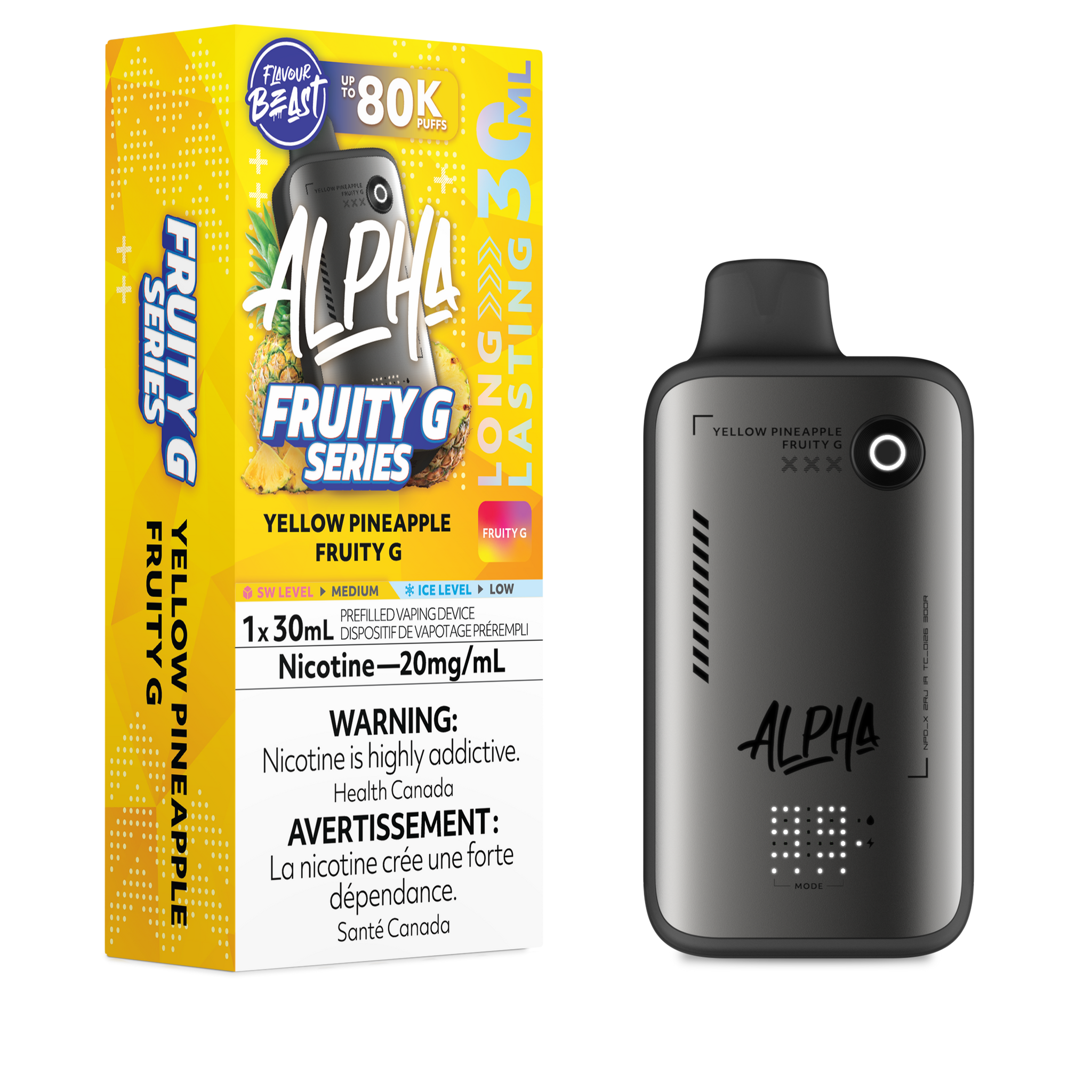 Yellow Pineapple Fruity G Flavour Beast ALPHA 80K Disposable Keswick Alliston Newmarket Woodbridge Vaughan Toronto Ontario Canada