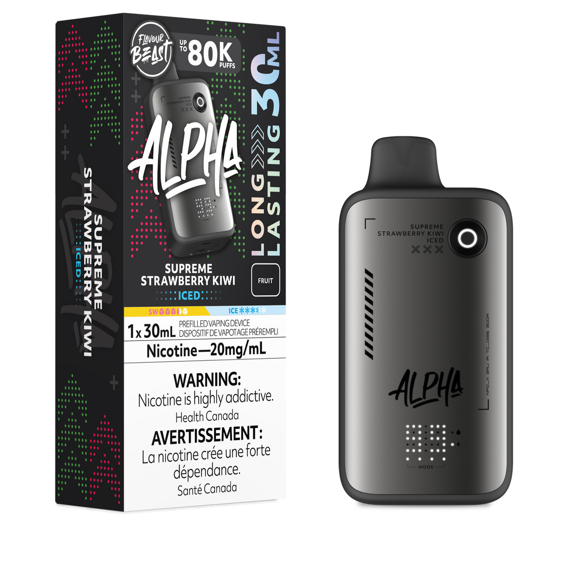 Supreme Strawberry Kiwi Flavour Beast ALPHA 80K Disposable Keswick Alliston Newmarket Woodbridge Vaughan Toronto Ontario Canada