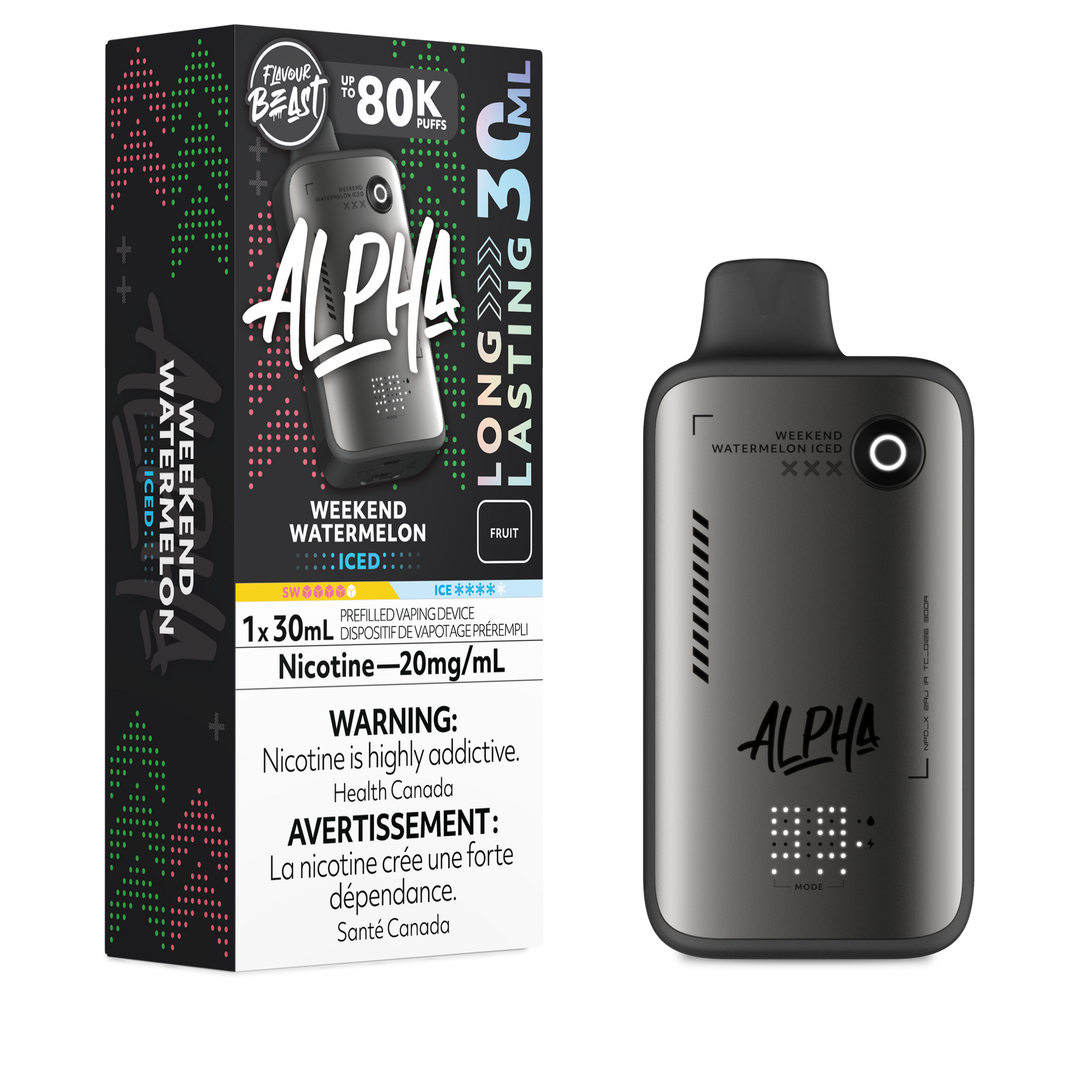 Weekend Watermelon Flavour Beast ALPHA 80K Disposable Keswick Alliston Newmarket Woodbridge Vaughan Toronto Ontario Canada