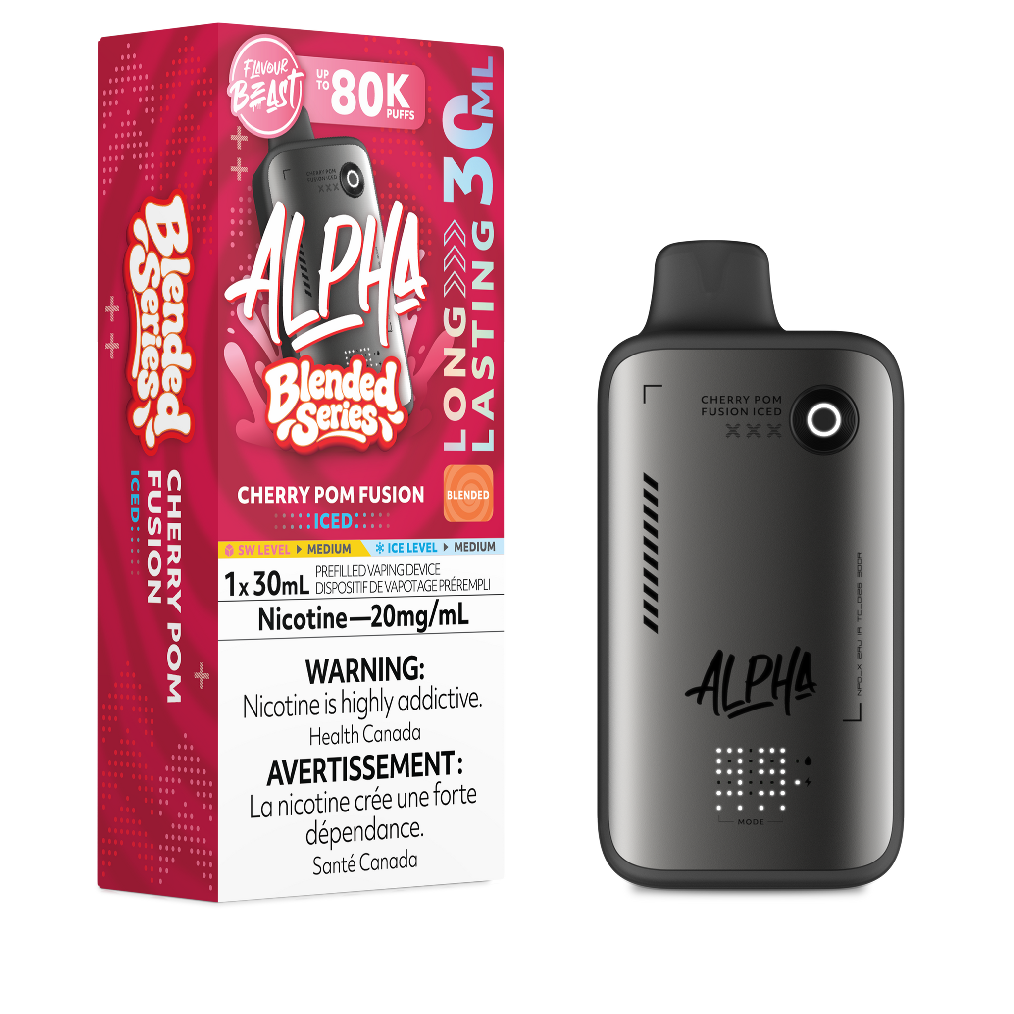 Cherry Pom Fusion Iced Flavour Beast ALPHA 80K Disposable Keswick Alliston Newmarket Woodbridge Vaughan Toronto Ontario Canada