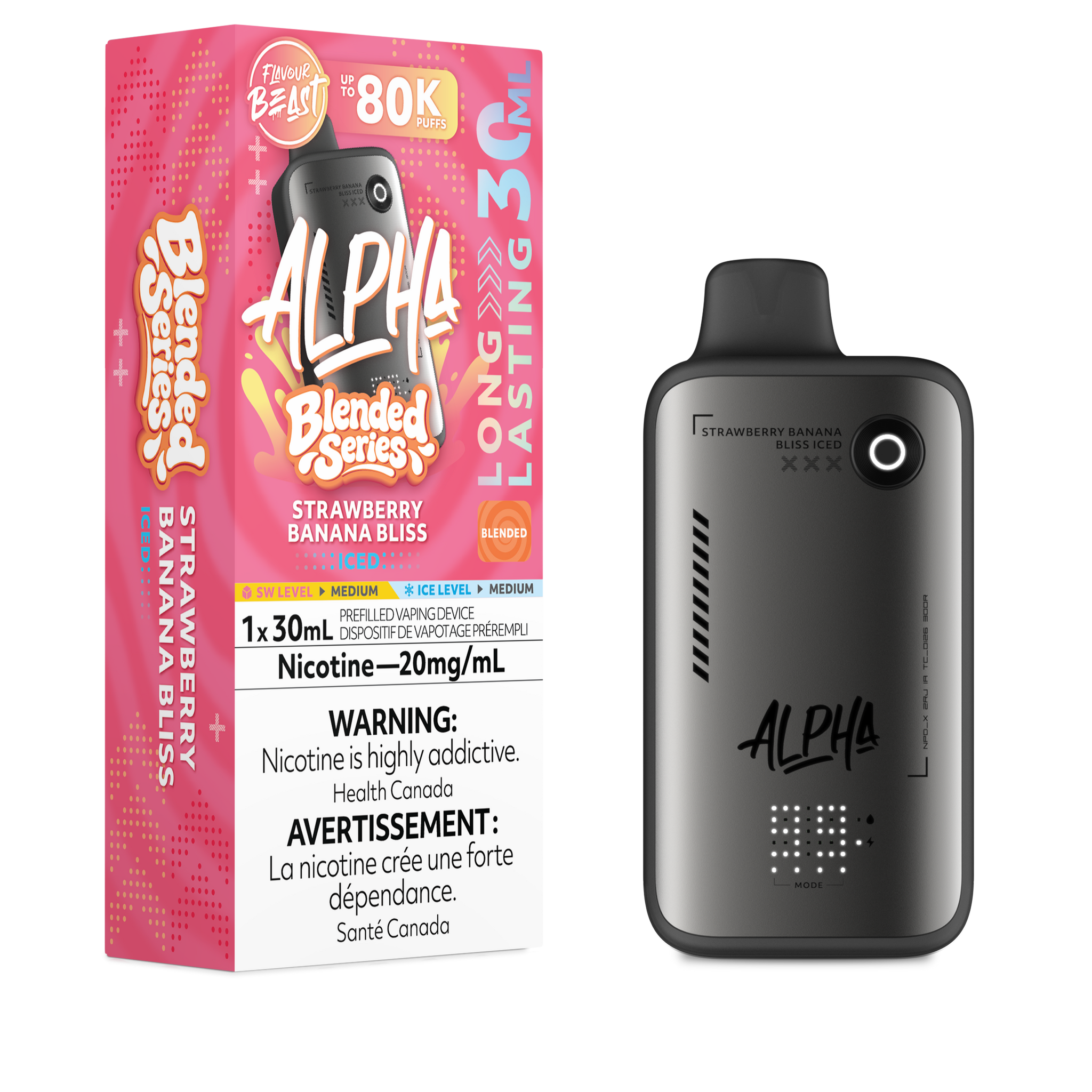 Strawberry Banana Bliss Iced Flavour Beast ALPHA 80K Disposable Keswick Alliston Newmarket Woodbridge Vaughan Toronto Ontario Canada