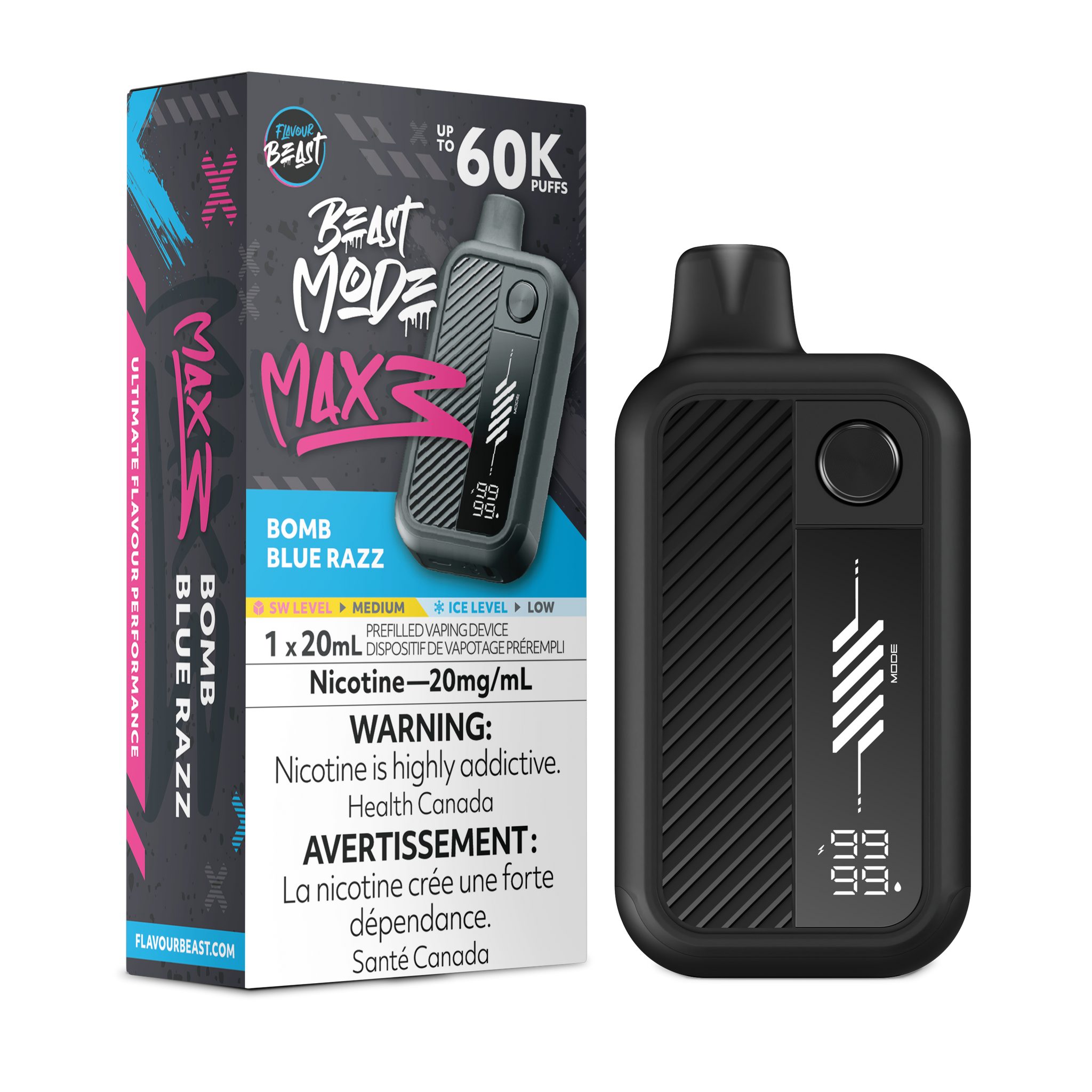 Bomb Blue Razz Flavour Beast Beast Mode MAX 3 60K Keswick Alliston Newmarket Woodbridge Vaughan Toronto GTA Ontario Canada