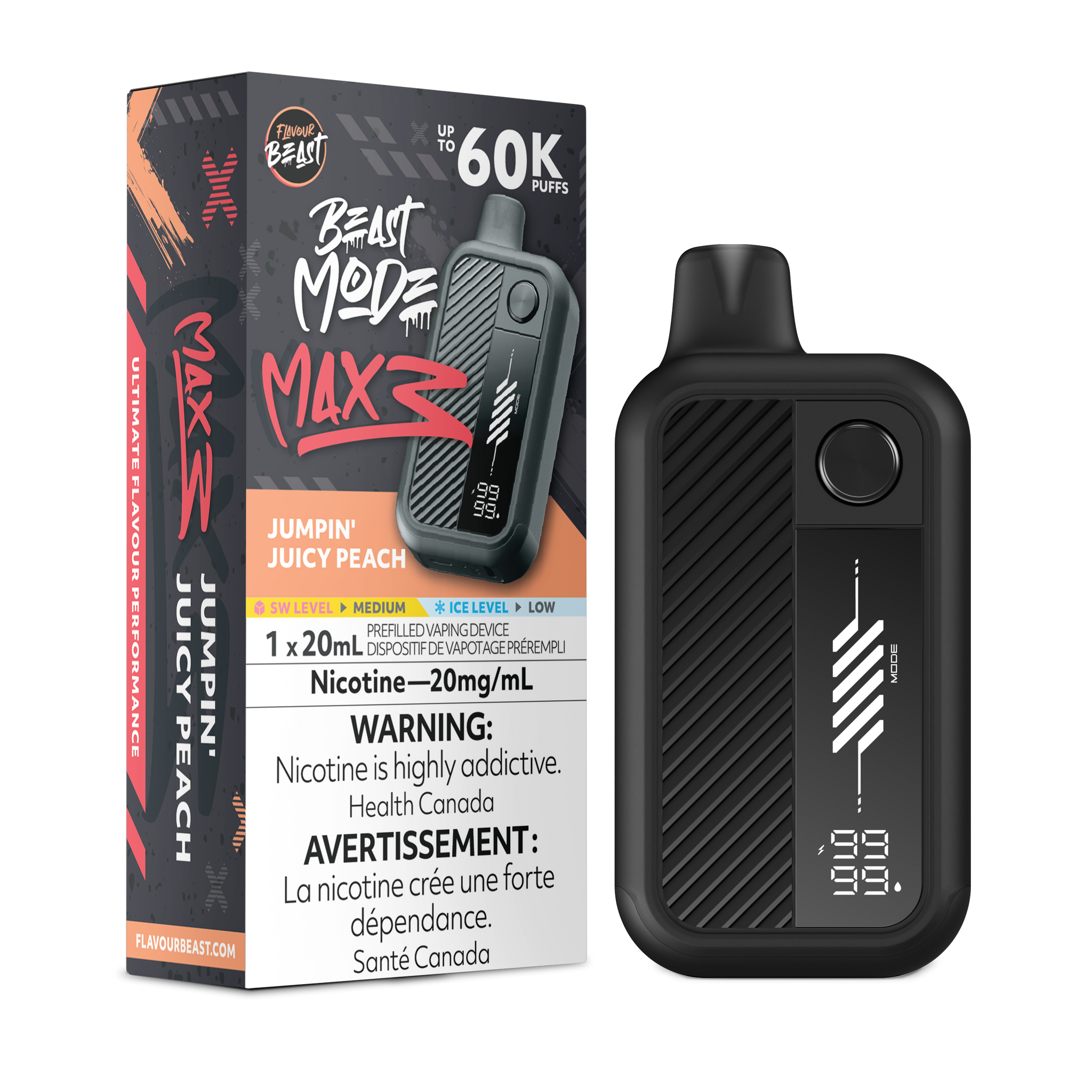 Jumpin Juicy Peach Flavour Beast Beast Mode MAX 3 60K Keswick Alliston Newmarket Woodbridge Vaughan Toronto GTA Ontario Canada