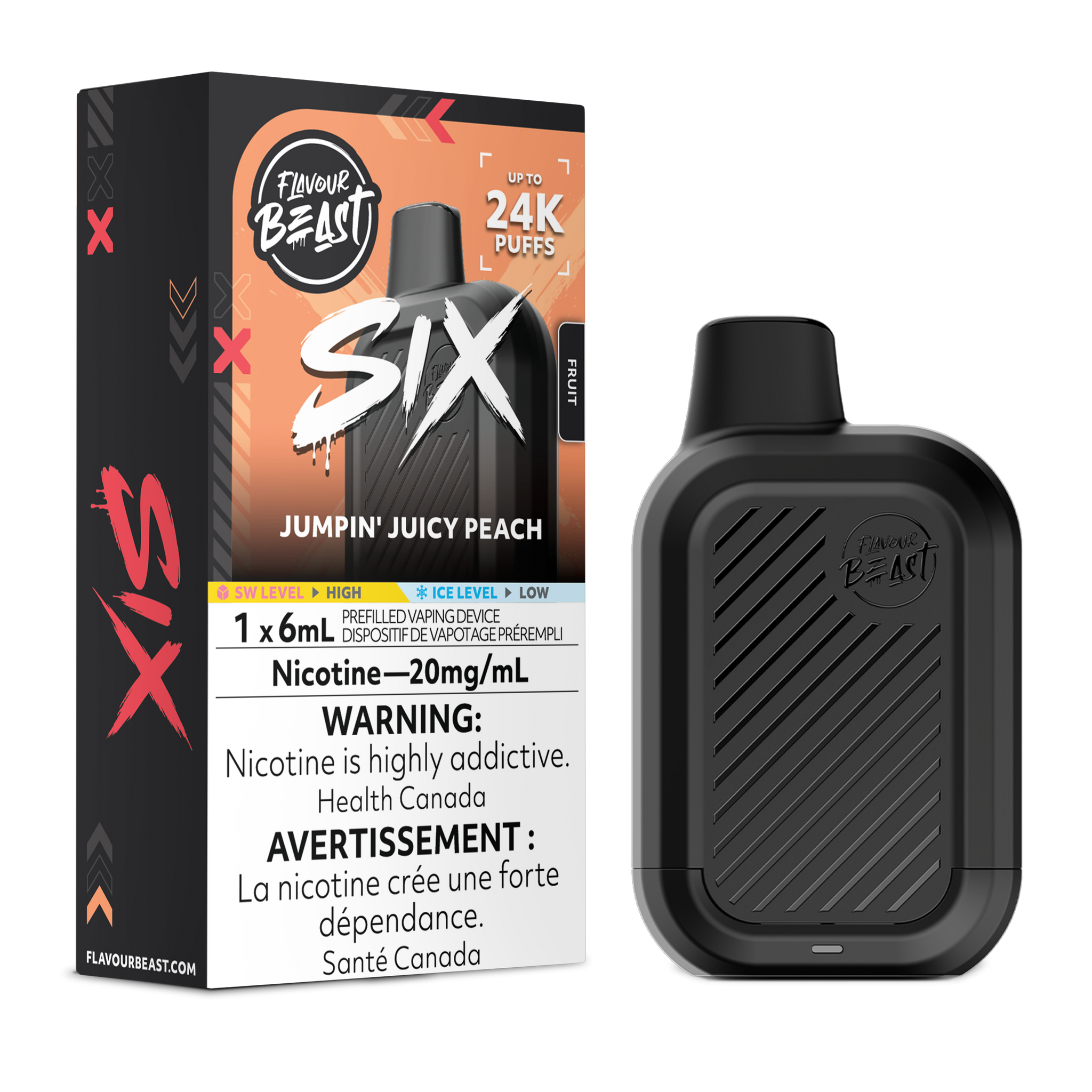 Jumpin Juicy Peach Flavour Beast SIX Disposable Keswick Alliston Newmarket Woodbridge Vaughan Toronto GTA Ontario Canada