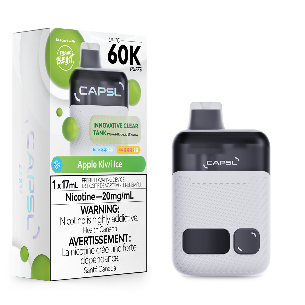 Apple Kiwi Ice CAPSL 60K Disposable Keswick Alliston Newmarket Woodbridge Vaughan Toronto GTA Ontario Canada