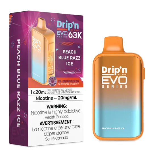 Peach Blue Razz Drip'n EVO 63K Disposable Keswick Alliston Newmarket Vaughan Woodbridge Toronto Ontario Canada