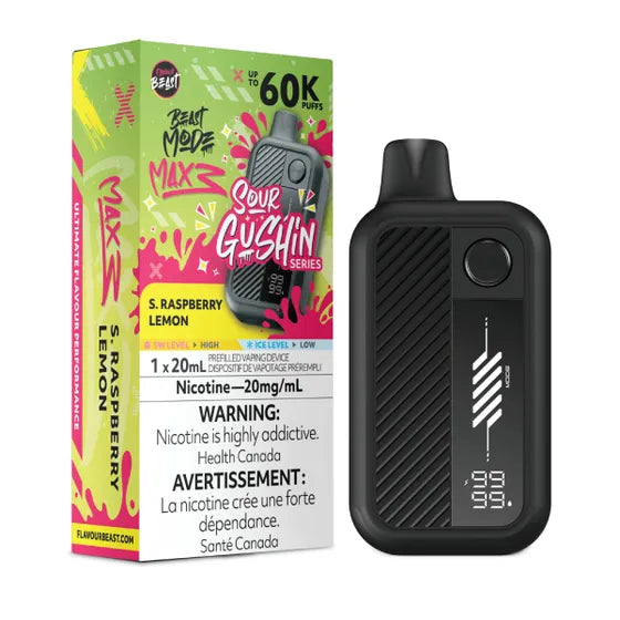 Sour Gushin Raspberry Lemon Flavour Beast Beast Mode MAX 3 60K Keswick Alliston Newmarket Woodbridge Vaughan Toronto GTA Ontario Canada