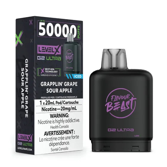 Grapplin Grape Sour Apple Ice LEVEL X G2 Ultra 50K Pod Keswick Alliston Newmarket Woodbridge Vaughan Toronto GTA Ontario Canada