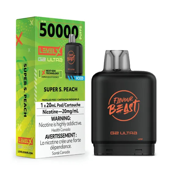 Super Sour Peach LEVEL X G2 Ultra 50K Pod Keswick Alliston Newmarket Woodbridge Vaughan Toronto GTA Ontario Canada