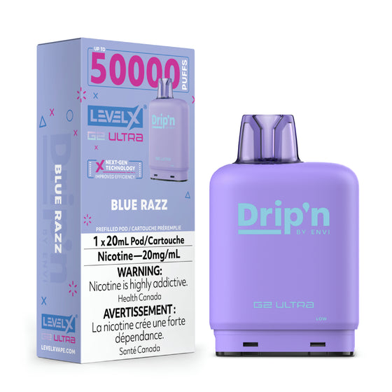 Blue Razz Drip'n LEVEL X G2 Ultra 50K Pod Keswick Alliston Newmarket Woodbridge Vaughan Toronto GTA Ontario Canada